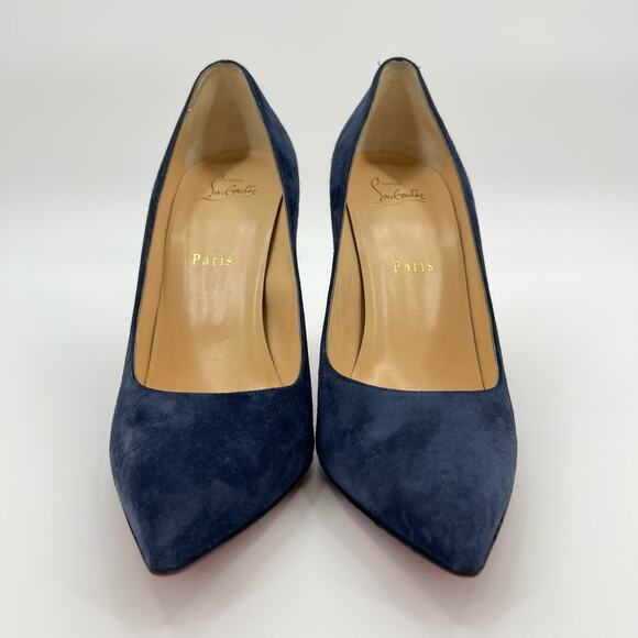 Christian Louboutin | Alminette 100 Veau Velours Marine Navy Suede Pumps 41 / 11 - Picture 12 of 15